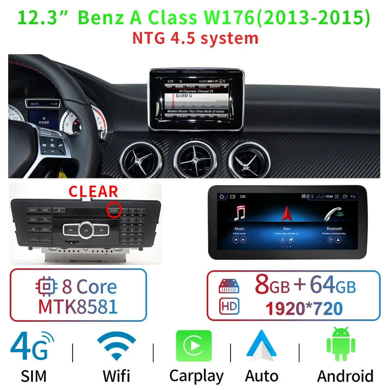 Autoradio CarPlay Mercedes Classe A W176, CLA C117, GLA X156 (2013-2018) – Écran 12,3 pouces, 4G, vue 36