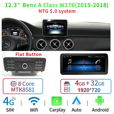 Autoradio Android 12,3'' pour Mercedes Classe A, CLA, GLA