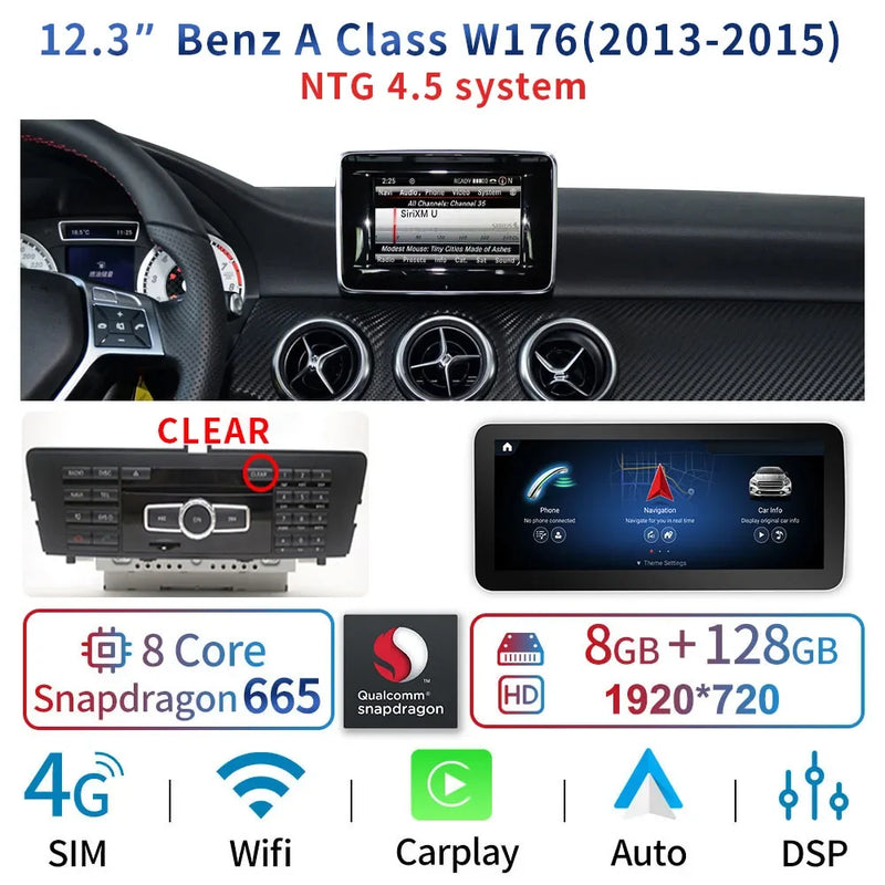 Autoradio CarPlay Mercedes Classe A W176, CLA C117, GLA X156 (2013-2018) – Écran 12,3 pouces, 4G, vue 39