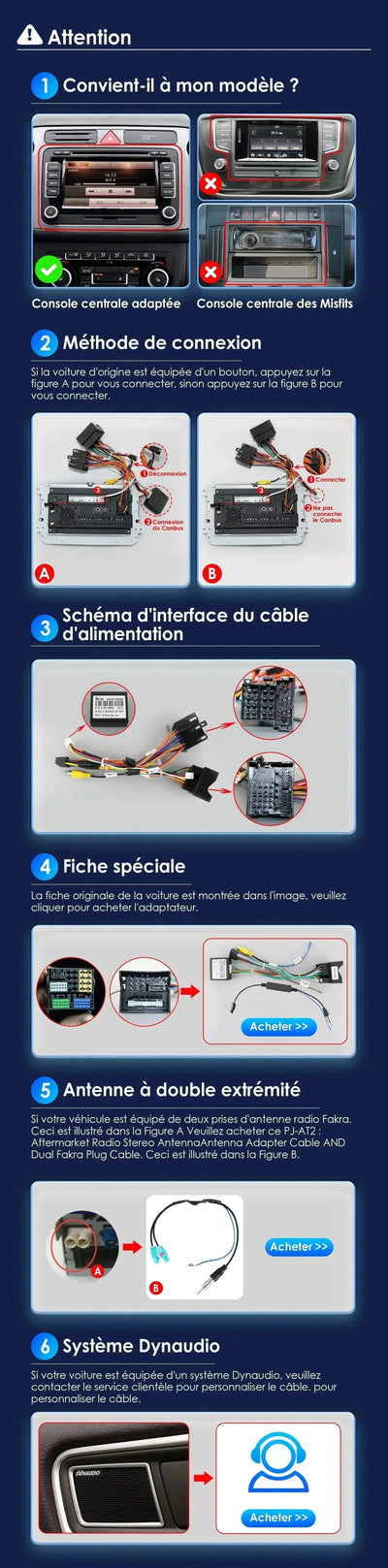 Autoradio Tactile Android Auto Apple CarPlay pour VW Passat 2005-2013