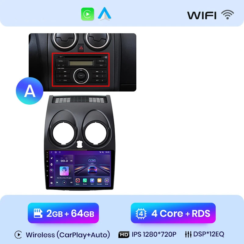 Autoradio Android Auto Nissan Qashqai J10 64 Go