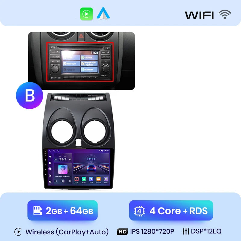 Autoradio Bluetooth Nissan Qashqai J10 2 Go 64 Go