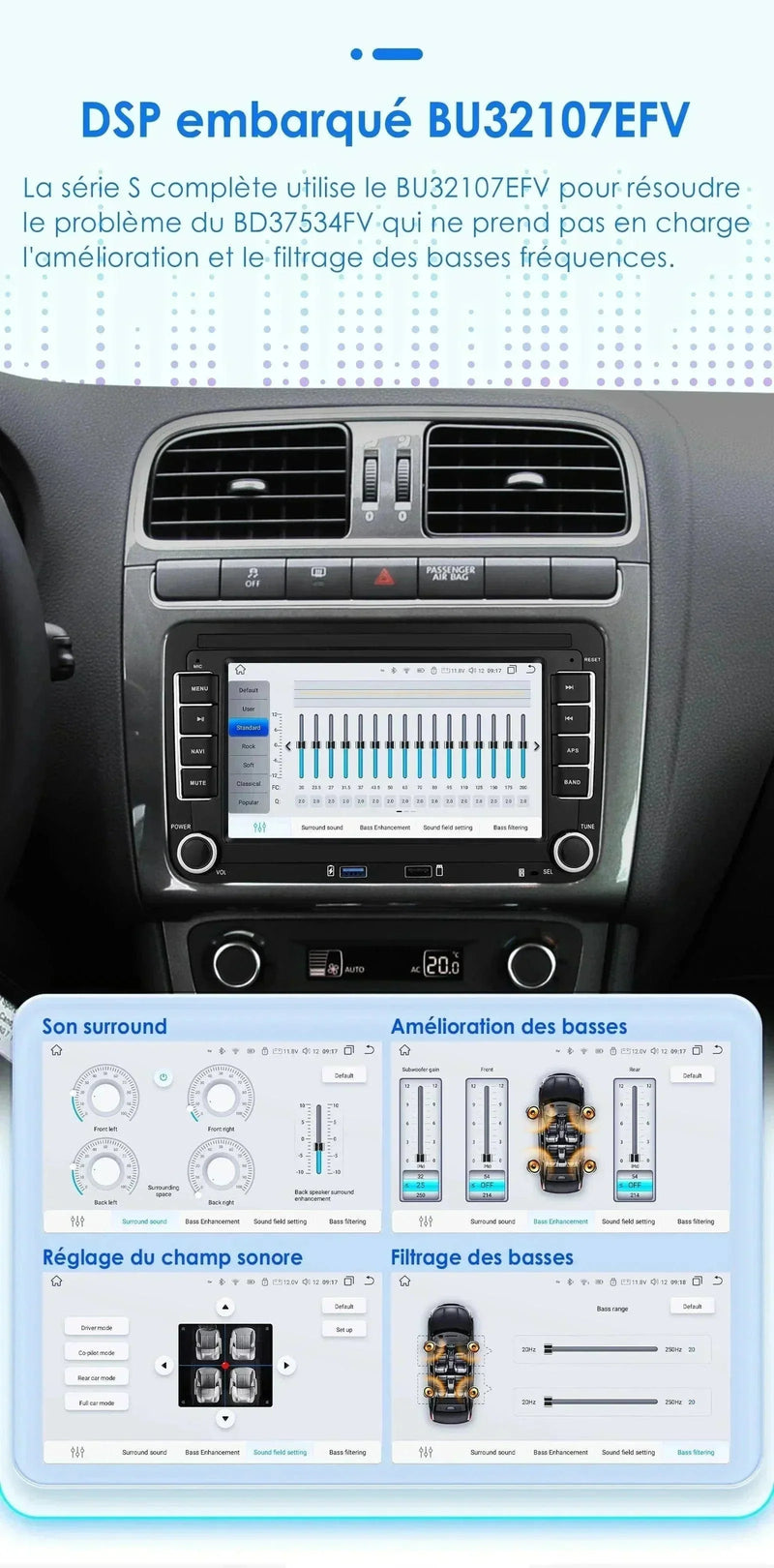 Autoradio CarPlay Volkswagen Amarok (2010-2013) – Écran 7 pouces, avec ou sans audio premium, vue 9