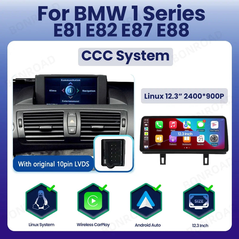 Autoradio CarPlay BMW Série 1 E81 E82 E87 E88 – Écran 10,25 ou 12,3 pouces, CCC et CIC, vue 11