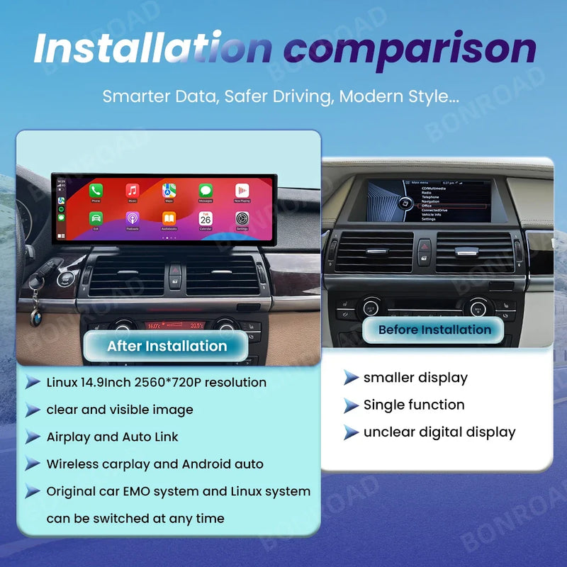 Autoradio CarPlay BMW X5 E70 X6 E71 (2007-2013) – Écran 14,9 Pouces, Android ou Linux, vue 3