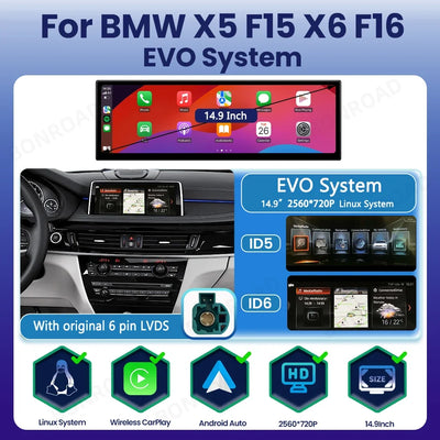 Autoradio CarPlay pour BMW X5 F15 et X6 F16, 14,9 Pouces