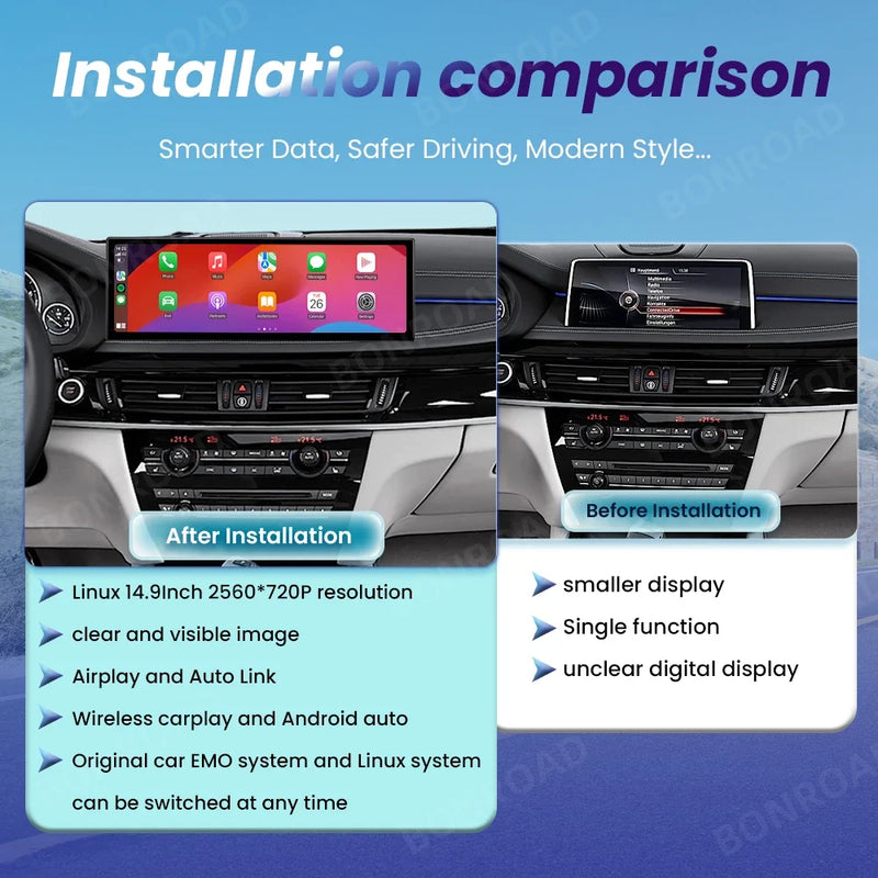 Autoradio CarPlay BMW X5 F15 X6 F16 – Écran 14,9 pouces, NBT ou NBT EVO, vue 3