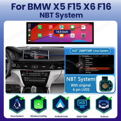Autoradio CarPlay pour BMW X5 F15 et X6 F16, 14,9 Pouces
