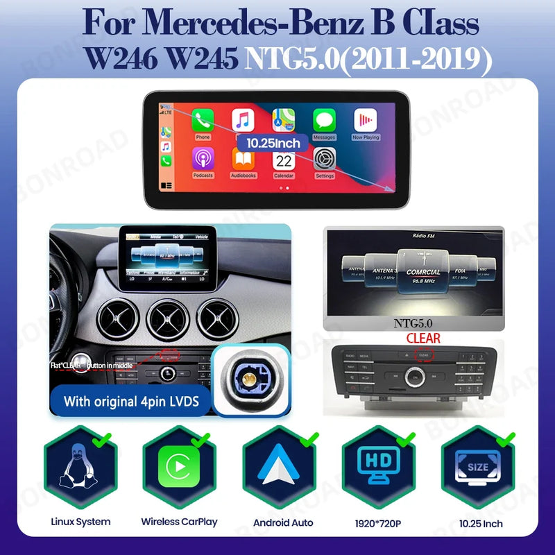 Autoradio CarPlay Mercedes Classe B W245 W246 (2011-2019) – Écran 10,25 ou 12,3 pouces, vue 8