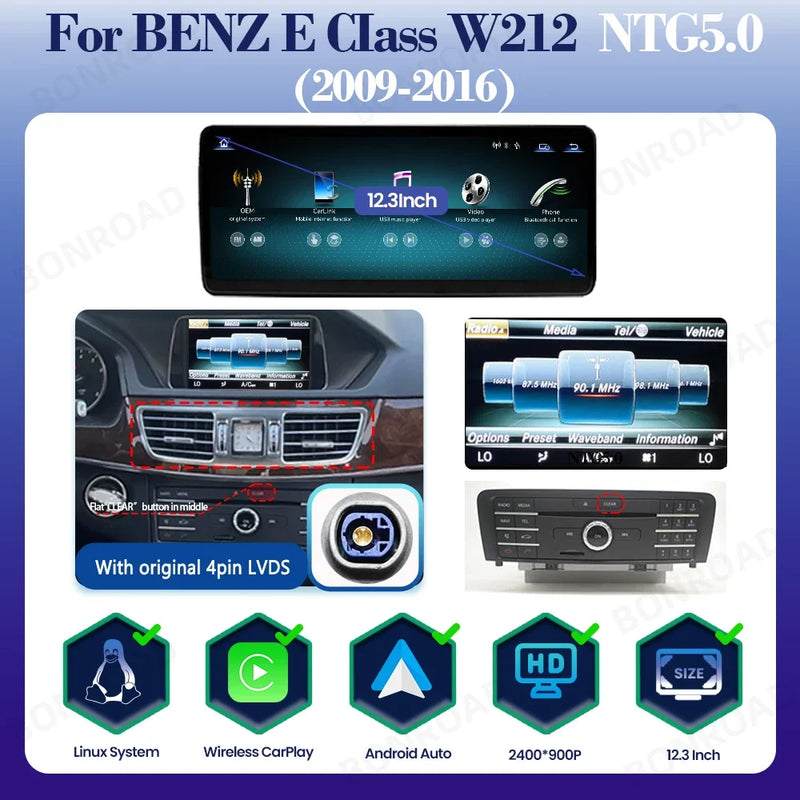 Autoradio CarPlay Mercedes Classe E W212 (2009-2016) – Écran 10,25 ou 12,3 pouces, vue 7