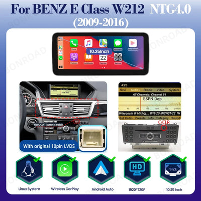 Autoradio CarPlay Mercedes Classe E W212 Écran Tactile Multimédia