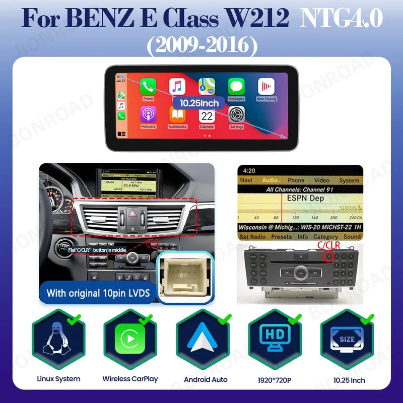 Autoradio CarPlay Mercedes Classe E W212 (2009-2016) – Écran 10,25 ou 12,3 pouces, vue 11