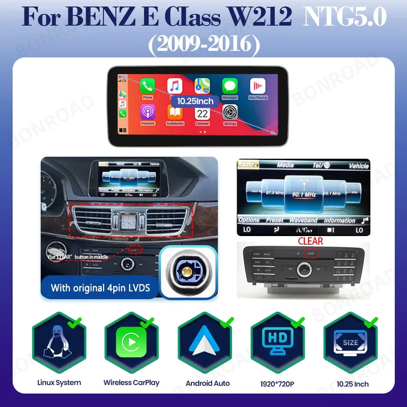 Autoradio CarPlay Mercedes Classe E W212 (2009-2016) – Écran 10,25 ou 12,3 pouces, vue 12