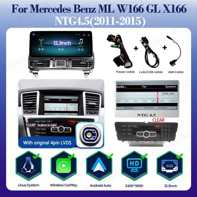Autoradio CarPlay 12.3 pouces pour Mercedes ML GL GLS GLE