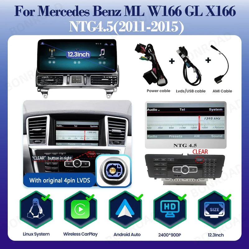 Autoradio CarPlay Mercedes ML GL GLE GLS (W166, X166) – Écran 12,3 pouces, vue 7