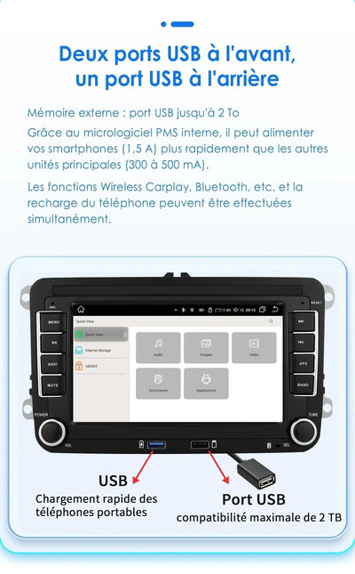 Autoradio Android Auto Apple CarPlay pour Volkswagen Touran 2003-2012