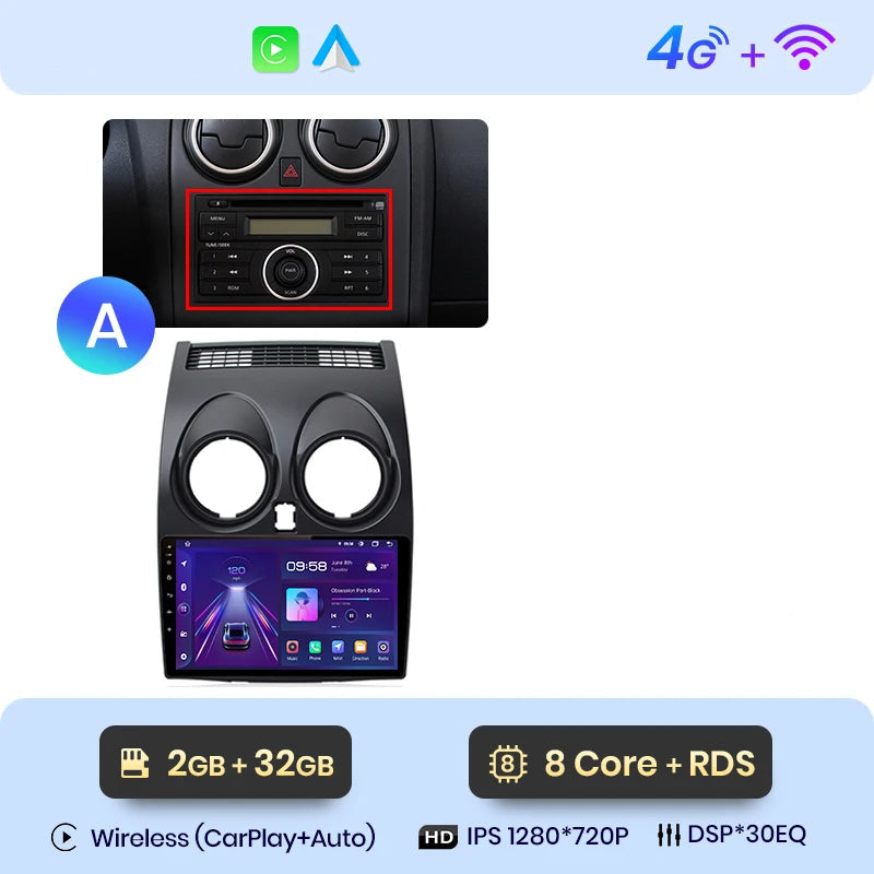 Autoradio GPS Nissan Qashqai J10 8 cœurs 4G