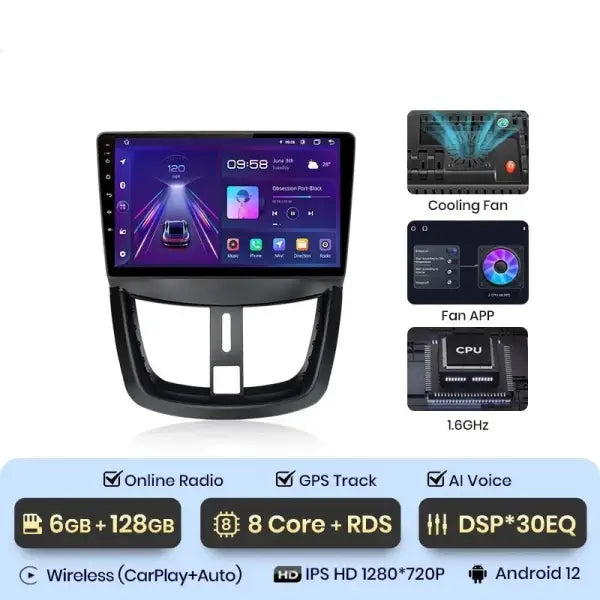 Autoradio GPS Peugeot 207 écran HD Android 12 CarPlay