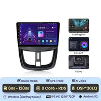 Autoradio GPS Peugeot 207 (2006-2015) – Android 12, CarPlay sans fil, 6 Go / 128 Go
