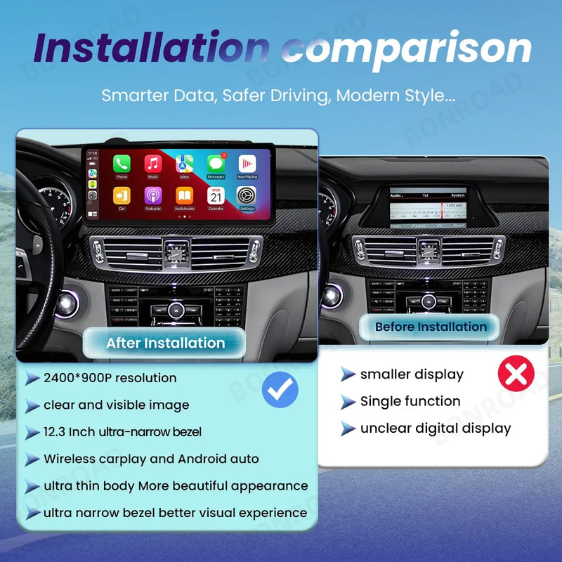 Autoradio CarPlay Mercedes CLS W218 (2010-2017) – Écran 10,25 ou 12,3 pouces, Linux, sans fil, vue 3