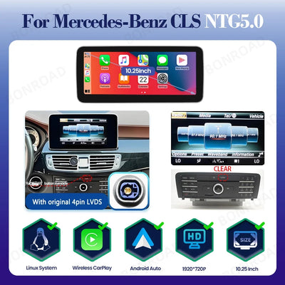 Autoradio Mercedes CLS W218, Écran Tactile CarPlay, 10,25 ou 12,3 Pouces