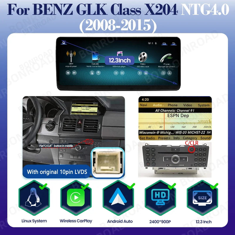 Autoradio CarPlay Mercedes GLK X204 (2008-2015) – Écran 10,25 ou 12,3 pouces, vue 7