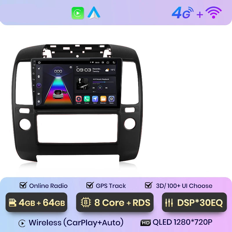Autoradio Nissan Navara D40 QLED CarPlay sans fil