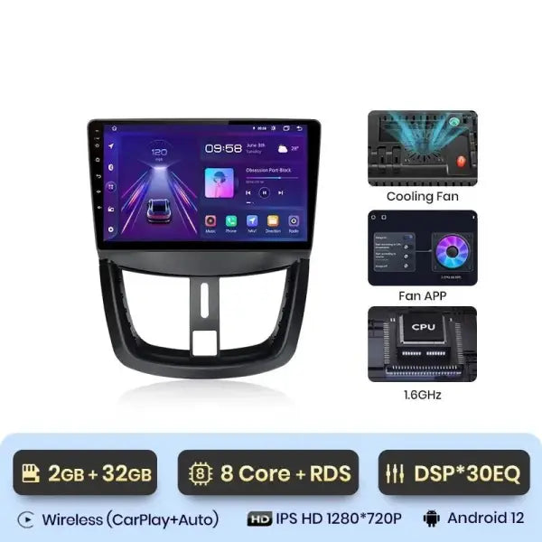 Autoradio Peugeot 207 Bluetooth Android 12 écran HD GPS