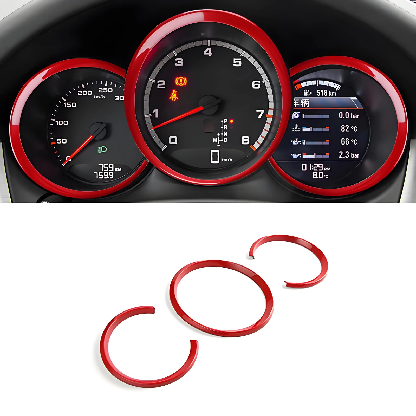 Bague de Jauge Tableau de Bord Porsche Cayman Boxster Rouge