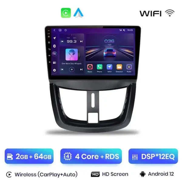 carplay 207 (2006–2015) – Autoradio Android 12, écran HD, 64 Go, GPS, DSP