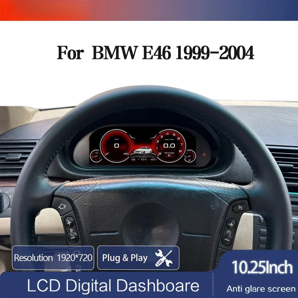 CarPlay BMW E46 M3 vue de face, combiné numérique installé