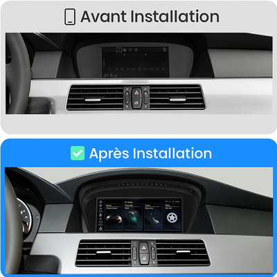 Autoradio CarPlay BMW E60 CCC installé sur écran iDrive d'origine