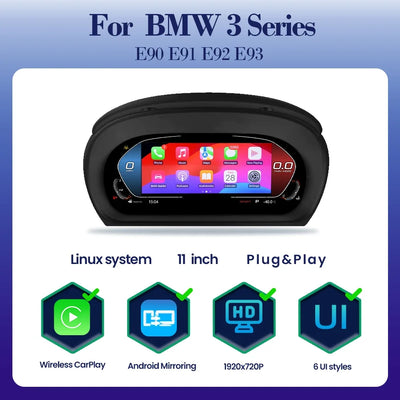 Vue de dessus du carplay BMW E90 et de sa dalle numérique