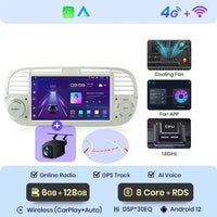 Autoradio CarPlay Fiat 500 (2007-2015) – 6 Go / 128 Go, Caméra de recul incluse, vue 2