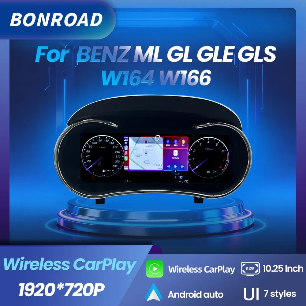 CarPlay Mercedes ML W166 vue de face, dalle 10,25 pouces installée