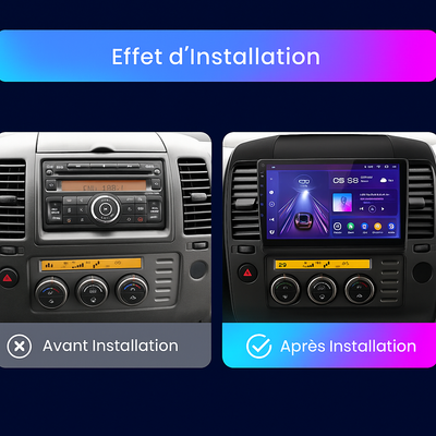 Autoradio CarPlay Nissan Navara D40 installé sur tableau de bord