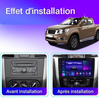 Autoradio CarPlay Nissan Navara NP300 installé sur tableau de bord