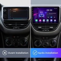 Autoradio CarPlay installé dans la console de la Peugeot 208, avant et après le montage