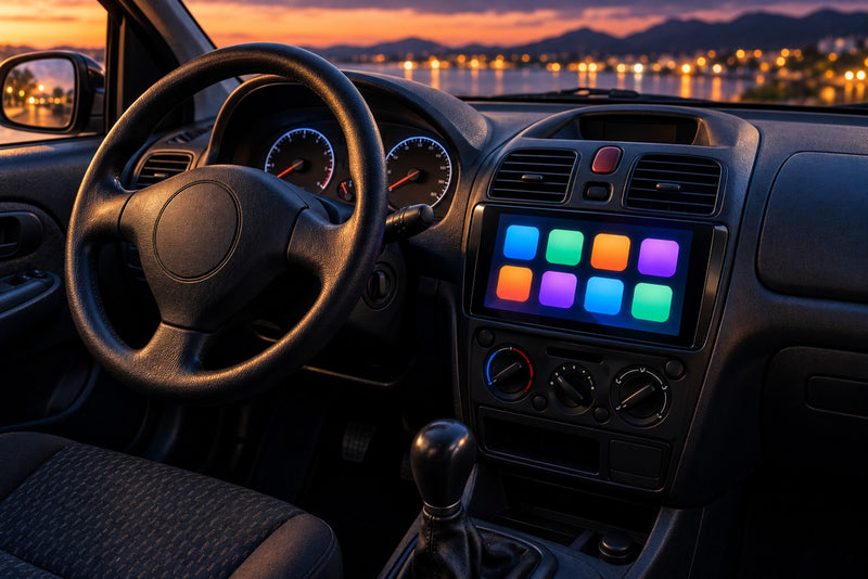 Voiture des années 2000 modernisée avec un écran tactile CarPlay