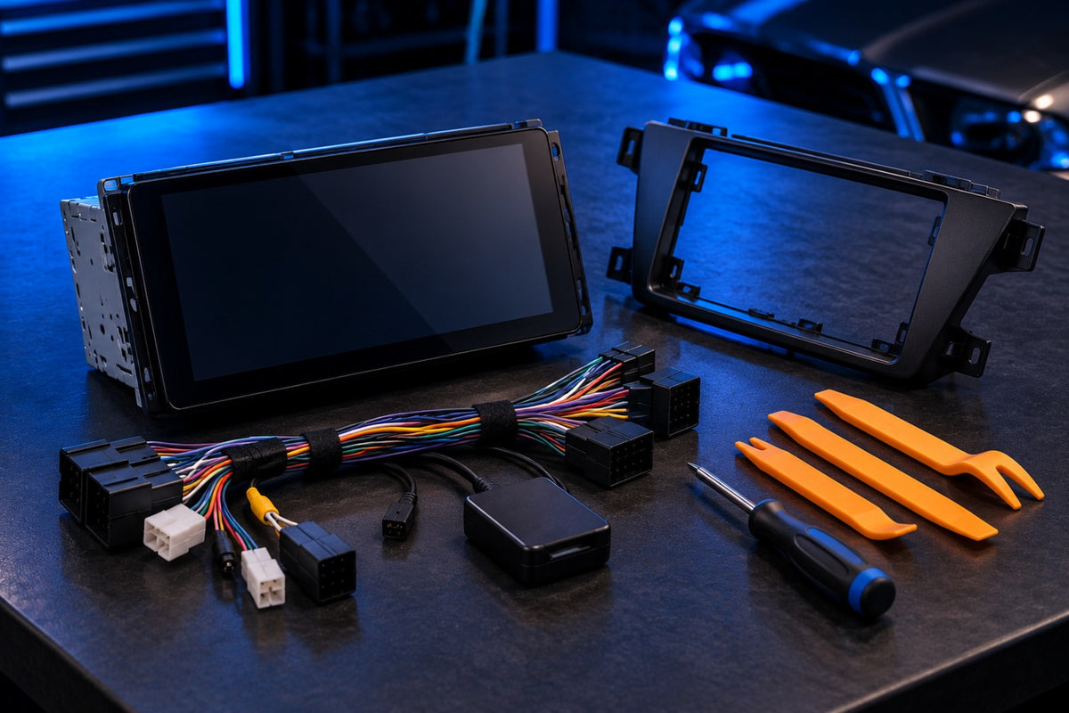 Autoradio, faisceau et outils de démontage prêts pour l'installation