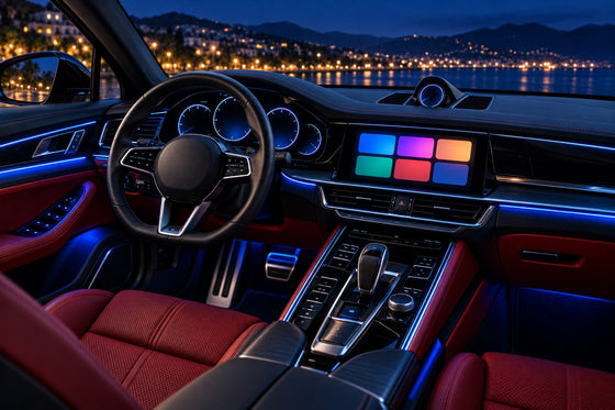 Habitacle de voiture de sport de luxe avec écran et compteur digital