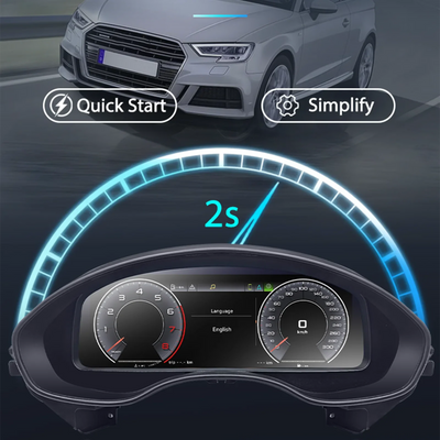 Compteur digital Audi Q3 monté sur véhicule, vue depuis le siège conducteur