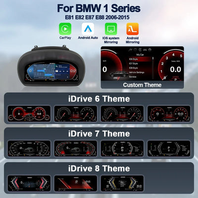 Gros plan sur l'affichage du compteur digital BMW E87 : vitesse et compte-tours