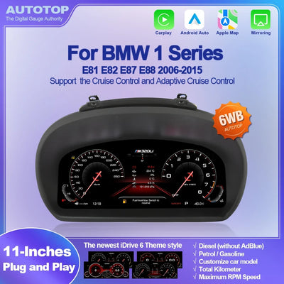 Compteur digital BMW Série 1 E87 installé à la place du combiné d'origine, vue de face