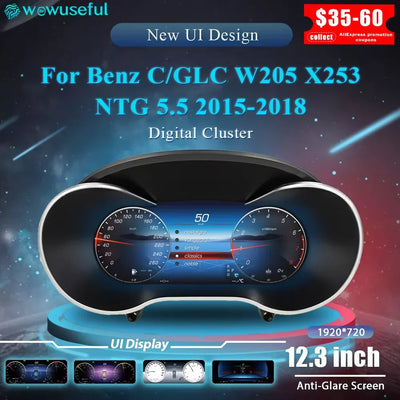 Compteur digital Mercedes W205 GLC vue de face, dalle 12,3 pouces installée