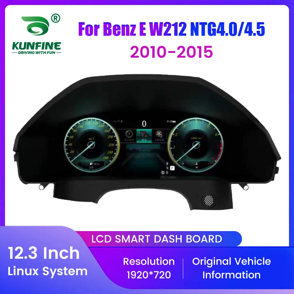 Compteur digital Mercedes Classe E W212 vue de face, dalle 12,3 pouces installée