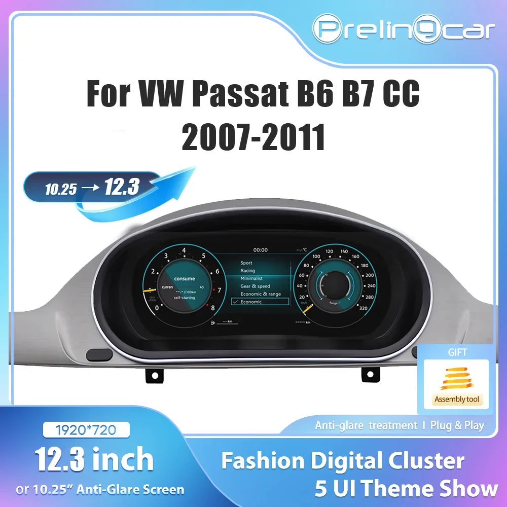 Compteur digital Volkswagen Passat vue de face, dalle 12,3 pouces installée