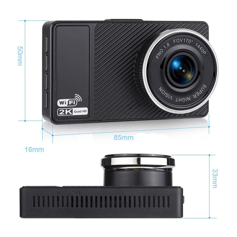 Dashcam 2K Wi-Fi Avant Arrière – Écran Intégré, Angle 170°, Carte SD 64 Go, vue 3