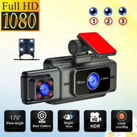 Dashcam Voiture 3 Caméras 1080P WiFi – Avant, Intérieur, Arrière, Vision Nocturne, vue 3