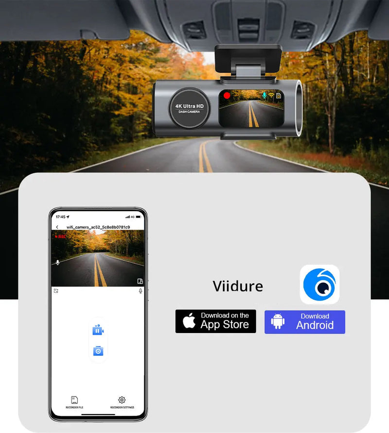 Dashcam 4K HDR GPS Wi-Fi – Avant Arrière, Kit de Câblage 24 h, Carte SD 128 Go, vue 3